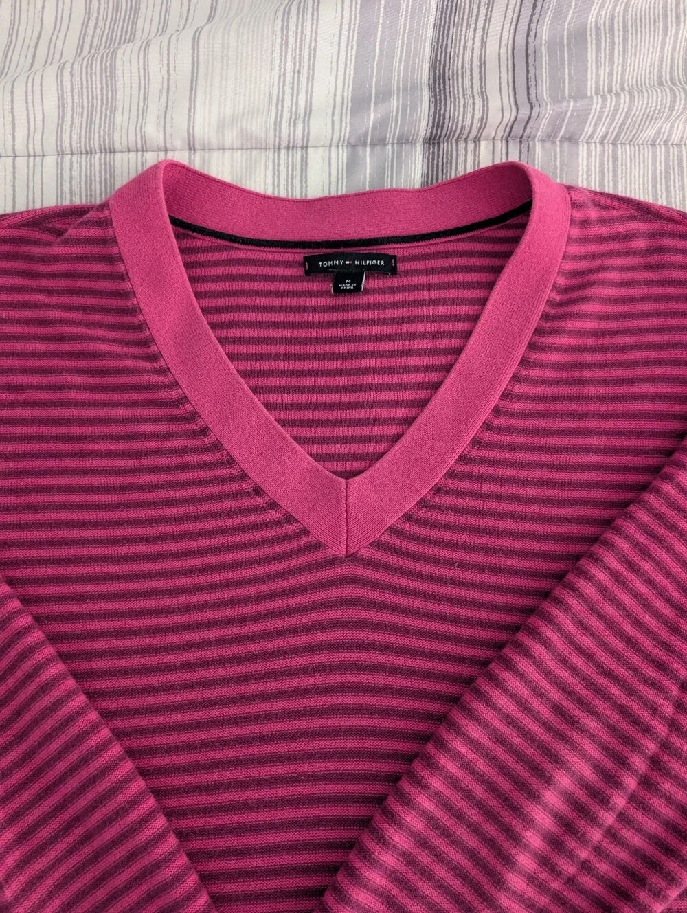 Tommy Hilfiger Hot Pink & Dark Pink Striped V-Neck Sweater